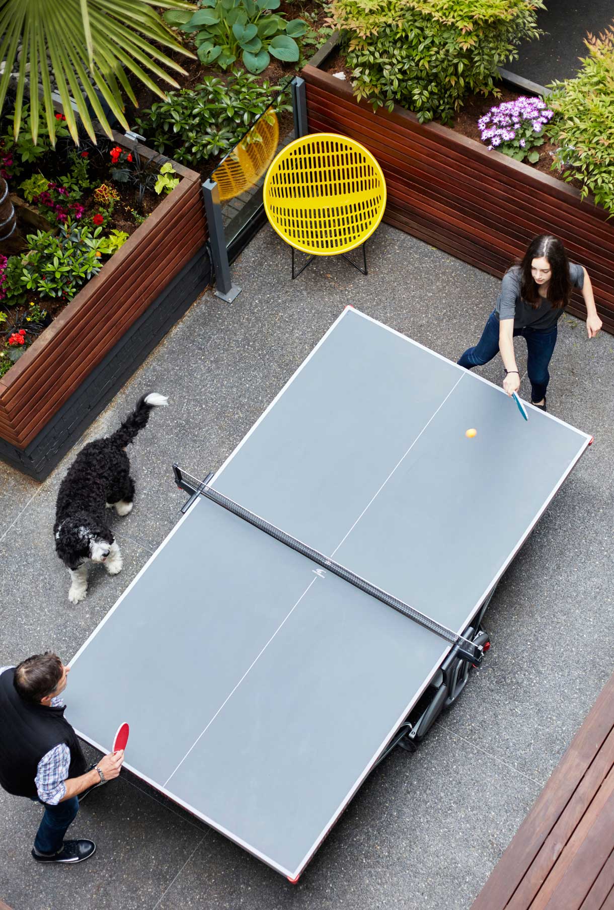 The Burrard inner courtyard ping pong table