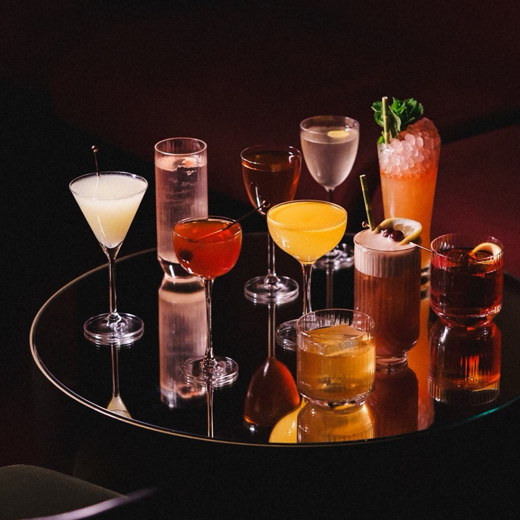 Cocktails on a table at Lala lounge at June in Vancouver
