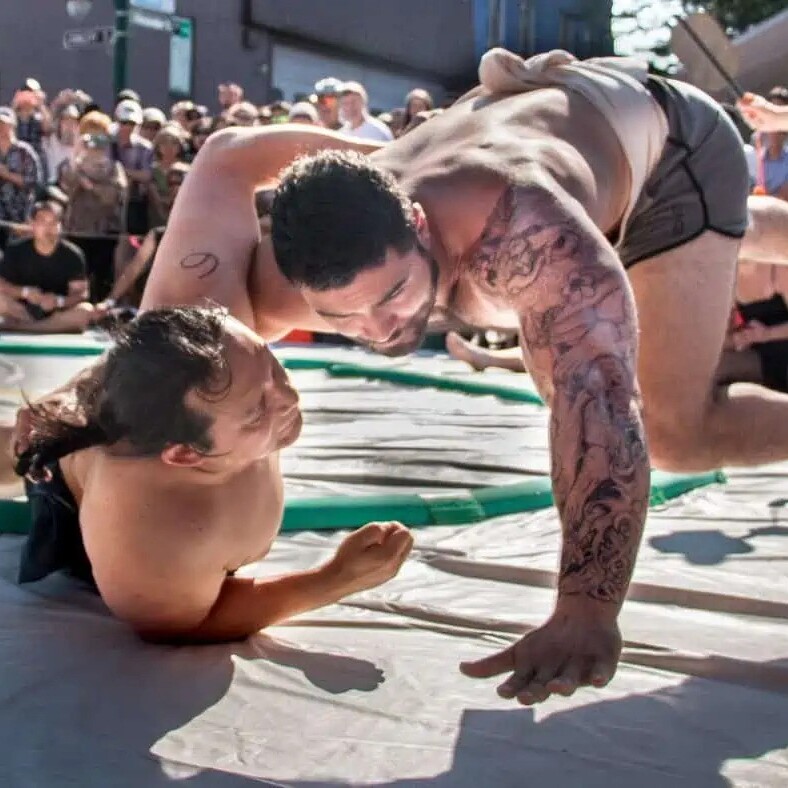 Two male sumo wrestlers at Powell Street Festival in Vancouver